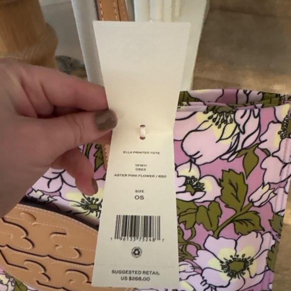 Tory Burch NWT Ella Large Nylon Shoulder Tote Aster Pink Flower - Picture 8 of 8